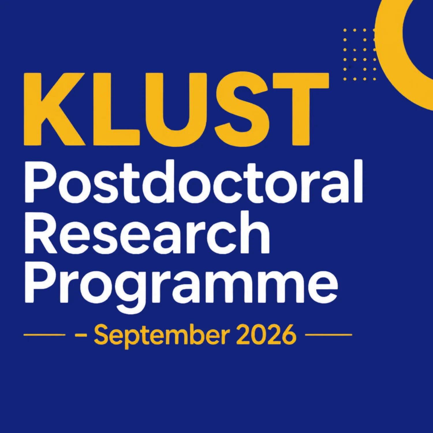KLUST Postdoctoral Research Programme - September 2026